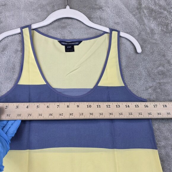 French Connection Tank Top Shirt Womens 2 Yellow Blue Colorblock Striped Blouse - Picture 4 of 7